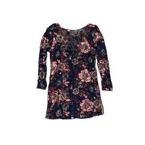Anthropologie Sequin Mini Dress Lace Floral Embroidered Size US 12